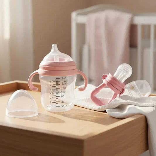 Set Mamadera Con Chupete Teteros Chupete Bebe Fruta Mordedor Rosa/rosa
