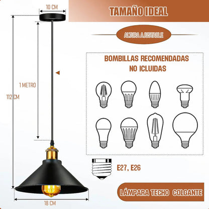 Lámpara Colgante Retro Techo Negro Okshop Led Cocina Comedor