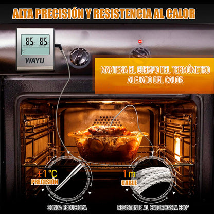 Termómetro Digital Wayu Para Carne, Horno Y Cocina De Acero Inoxidable Gris