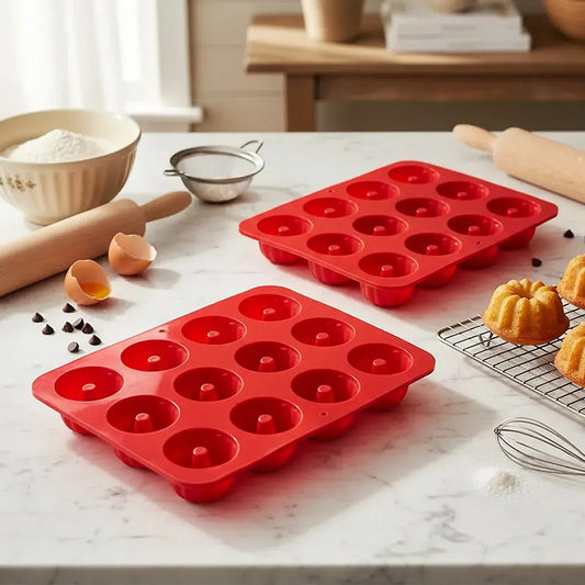 Pack 2 Moldes Silicona Reposteria Molde 12 Cupcakes Silicona Rojo