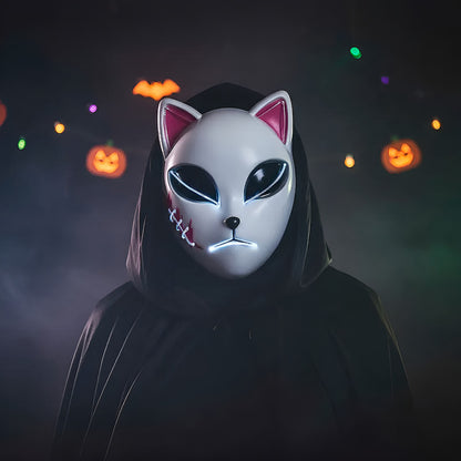 Mascara De Gato Kimetsu No Yaiba Con Luces Mascara Halloween Celeste Demon Slayer