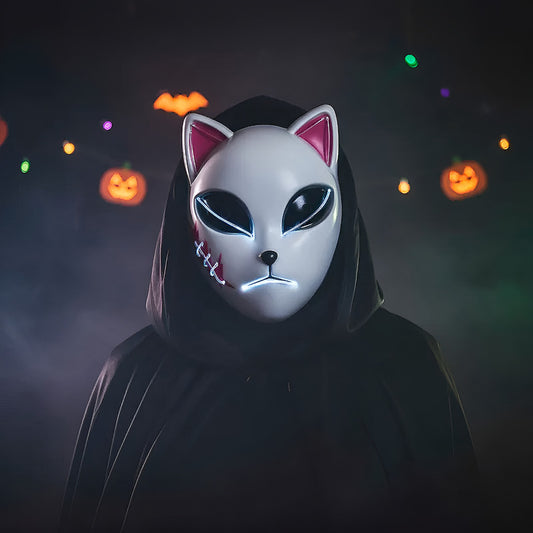 Mascara De Gato Kimetsu No Yaiba Con Luces Mascara Halloween Celeste Demon Slayer