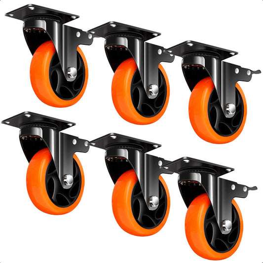 Ruedas Giratorias Para Carros Ruedas Muebles Pack 6 Ruedas Naranja/negro