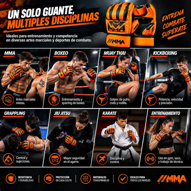 Guantes Mma Guantes De Kick Boxing Guantes Artes Marciales Unica Naranja