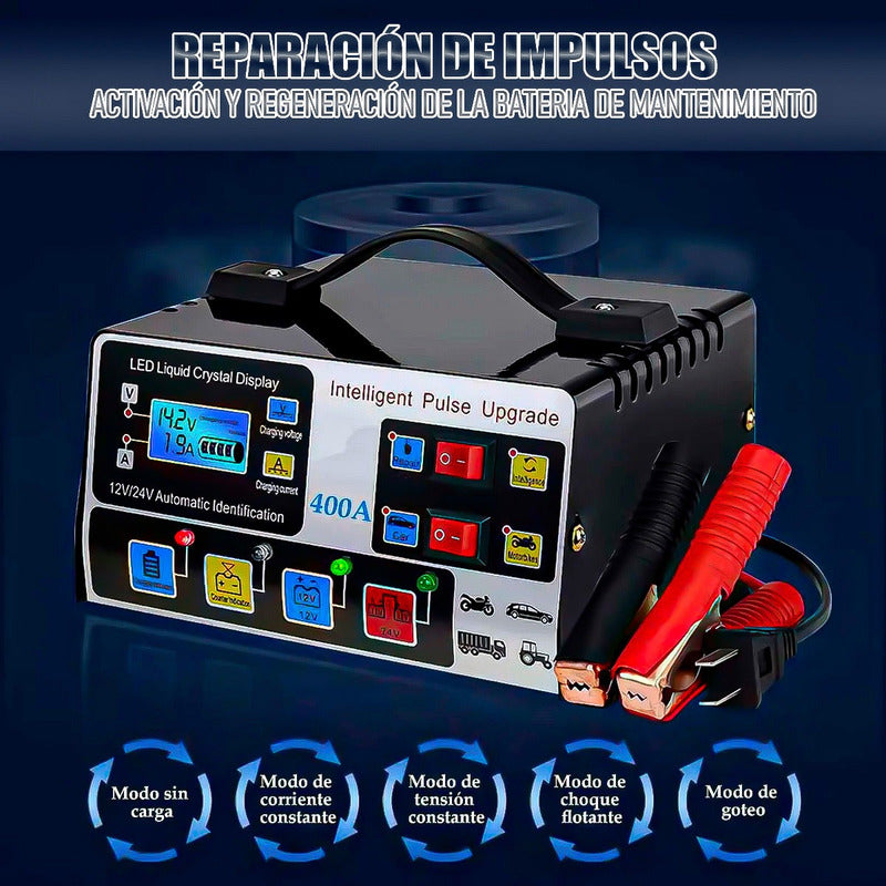 Cargador Baterias 12v/24v Cargador Baterias Auto Moto Inteli