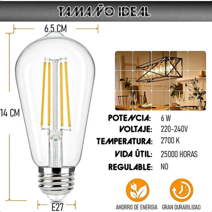 Ampolleta Led Vintage Okshop De Filamento E27, Luz Cálida 6w