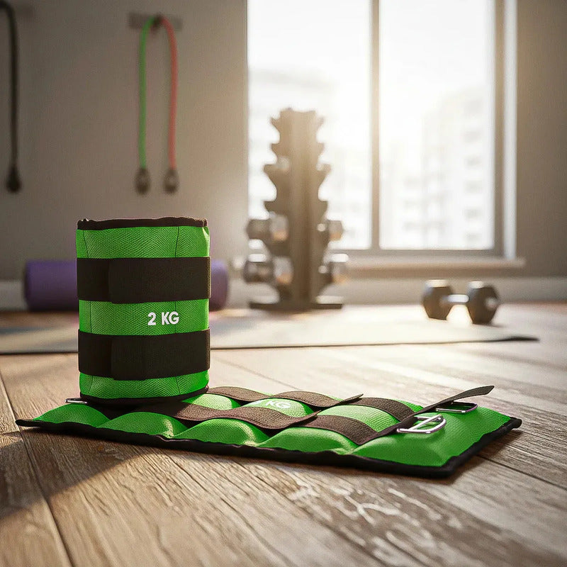 Pesas Para Tobillo Y Muñeca Arcashopping De 4 Kg, Set Con Velcro Y Neopreno Verde