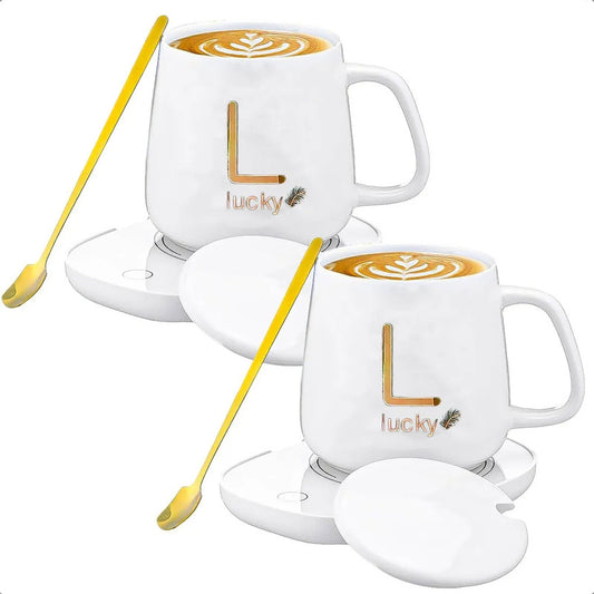 Taza Con Calentador Tazón Tazas De Te Tazas Electrica Tazas Capuccino Vidrio Templado Oficina Pack 2 Taza Cafe Espresso Ceramica 420ml Tazon Calentador Termostática Color Blanco Okshop Liso