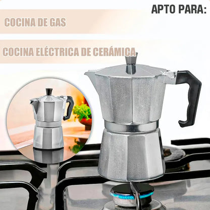 Cafetera Italiana Espresso 3 Tazas Plateado Aluminio Manual