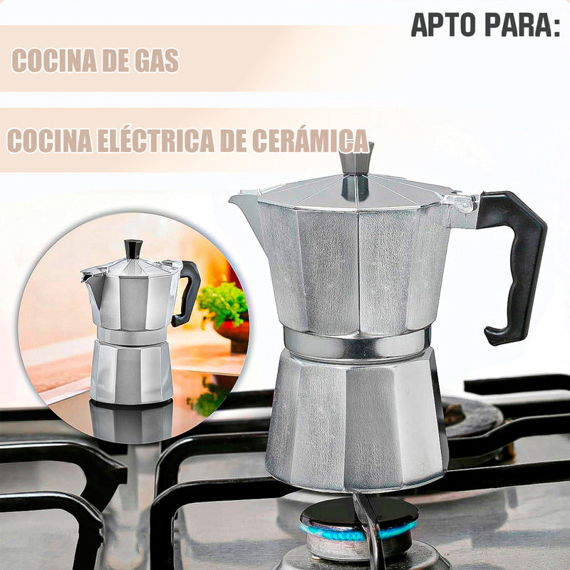 Cafetera Italiana Espresso 3 Tazas Plateado Aluminio Manual