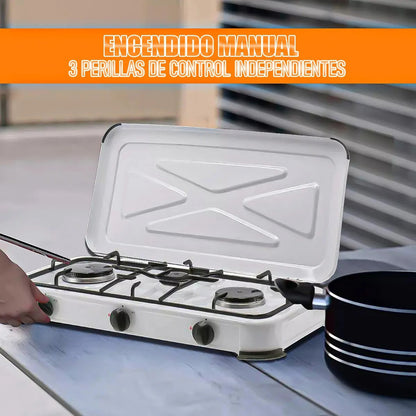 Cocinilla A Gas Camping Cocina Portatil 3 Plato Cocinillas Cocinilla Gas Llama Ajustable Cocinilla Portatil 3 Quemadores Aire Libre Cocinillas Camping Cocina De Camping Superficie Esmalte Okshop