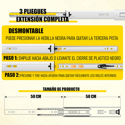 Corredera Telescópica Riel Para Cajones Corredera Riel 50 Cm Gris
