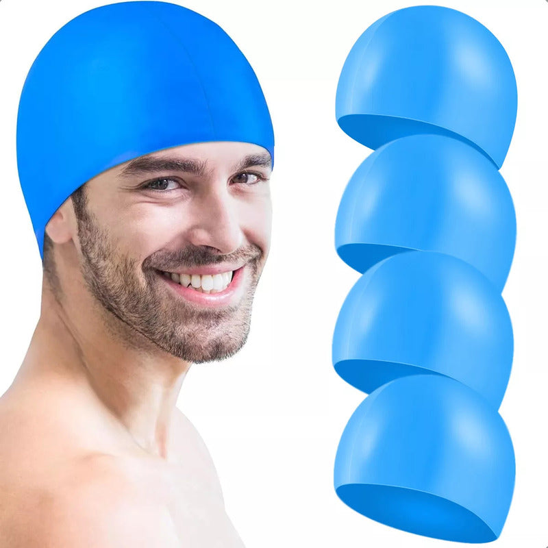 Gorro De Natación Okshop Azul Silicona Pack 4 Unidades Adultos Liso Talle Único