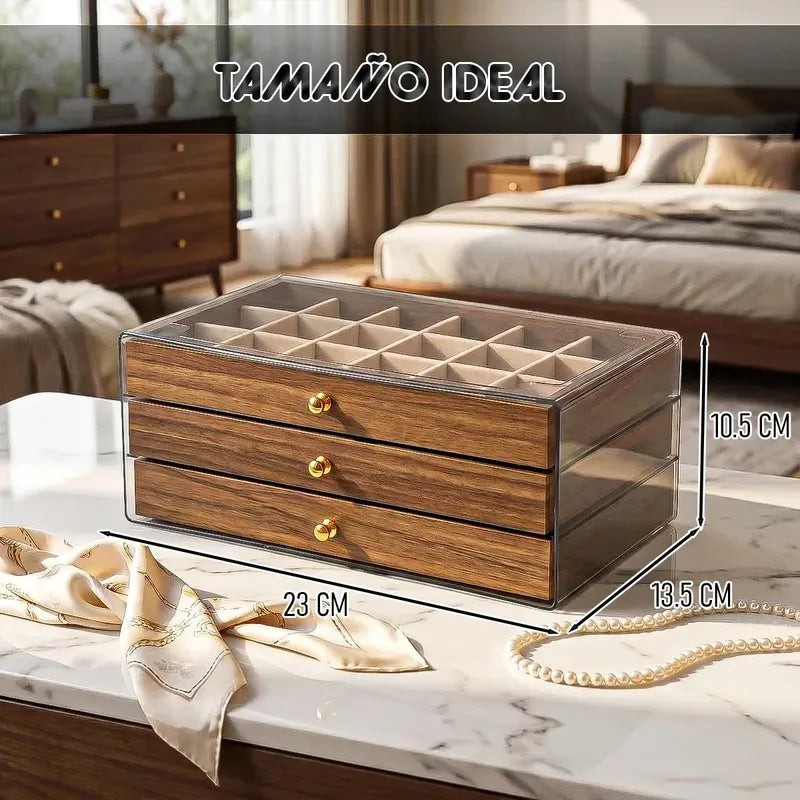 Caja De Joyas De Madera Con Cajones, Organizador Para Anillos Y Collares Marrón