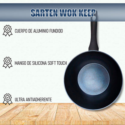 Wok Keep Sarten Antiadherente Sarten Wok Sarten Keep 28cm Azul
