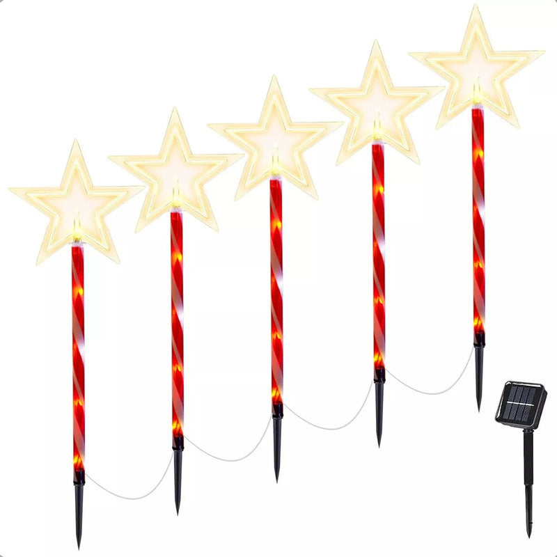 Pack X5 Luces Navidad Exterior Solares Estaca Navieña Estrella Calida Luces Navideñas Estacas Solares Luces Navideñas Solares Estrella Calida Luces Navidad Solar Okshop