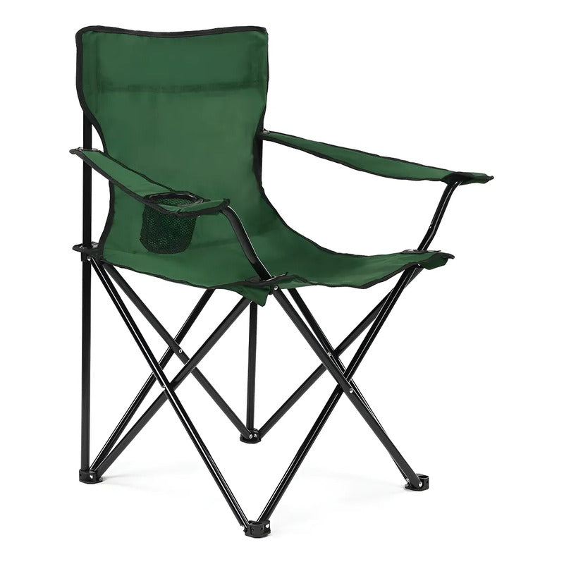 Silla Plegable Camping Okshop Verde Con Porta Vaso Y Bolso 80x47cm
