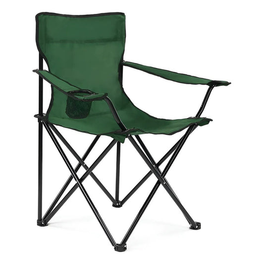 Silla Plegable Camping Okshop Verde Con Porta Vaso Y Bolso 80x47cm