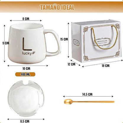 Pack 2 Tazas Con Calentador Para Café Y Té  Cerámica Rosa 420 Ml Okshop Liso
