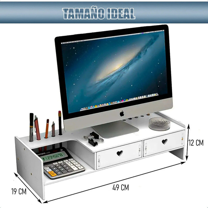 Organizador De Escritorio Multifunción Para Monitor Okshop De Mdf Blanco