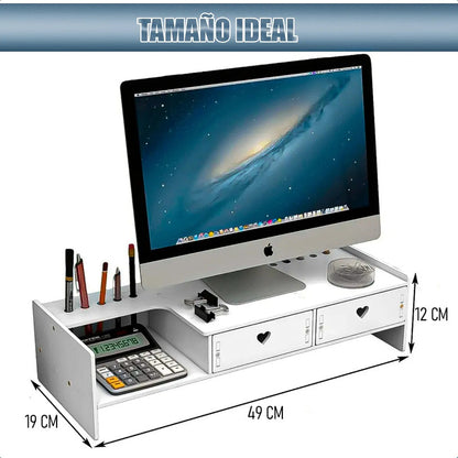 Organizador De Escritorio Multifunción Para Monitor Okshop De Mdf Blanco