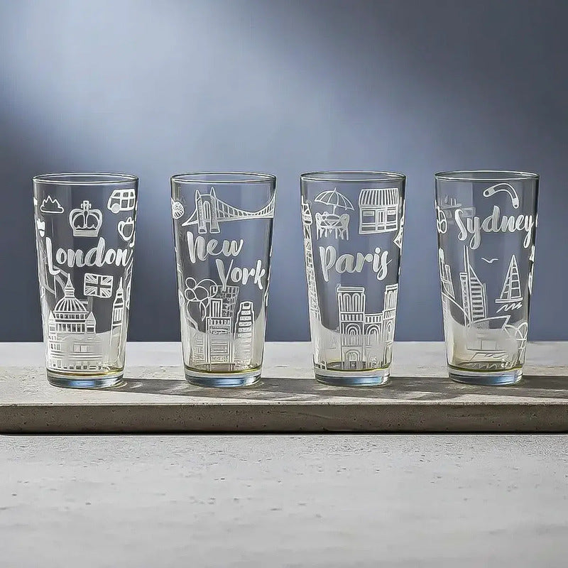 Set 4 Vasos De Vidrio Vasos Vidrio Jugo Juego De Vasos 480ml Vidrio Okshop Vasos De Vidrio City Juego 4 Vasos Cuidades Collection Vasos Para Jugos Set 4 Vasos De Vidrio Bebidas Vasos
