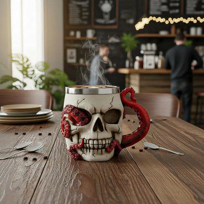 Taza Grande Taza Kraken Tazon Calavera Mug Acero Inoxidable Beige Calavera