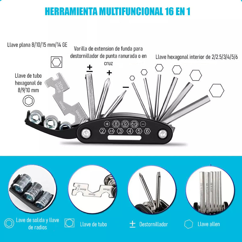 Kit De Herramientas Para Reparacion Bici Negro Herramientas Bicicleta Llave Multifuncional Kit Herramientas Bicicleta Kit Herramientas De Reparacion Bici Pinchazo Llanta Bicicleta Okshop