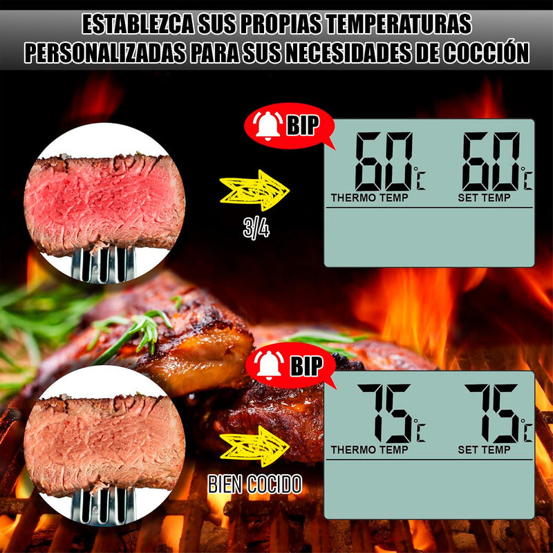 Termómetro Digital Wayu Para Carne, Horno Y Cocina De Acero Inoxidable Gris