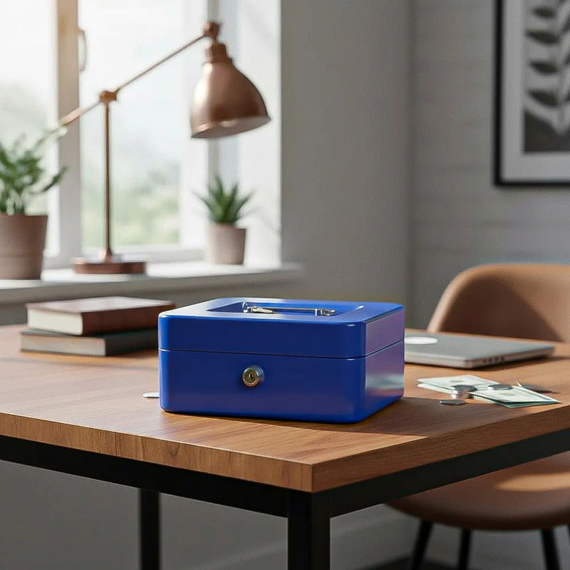 Cajas De Seguridad Mini Cajas Fuerte Guarda Dinero Con Llave Azul