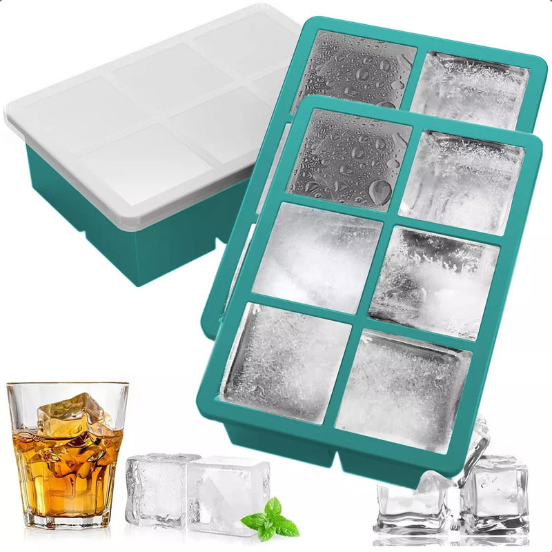 Pack X2 Cubeta Hielo Silicona Moldes Hielo Rectangular Antiadherente Turquesa Cubetas De Hielo Con Tapa 6 Ranuras Silicona Molde Hielo Turquesa Cubetas De Hielo Con Tapa Bandeja Hielo Okshop