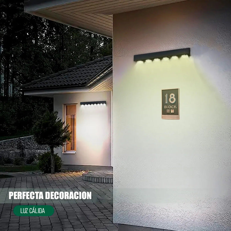 Aplique De Pared Lampara Led Focos Exterior Solar Apliques Led Exterior Abs Jardin 10w 25x4cm Okshop Pack 8 Lampara Muro Inalambrica Aire Libre Carga Automatica Negro Ip65 Calida Negro/cálida