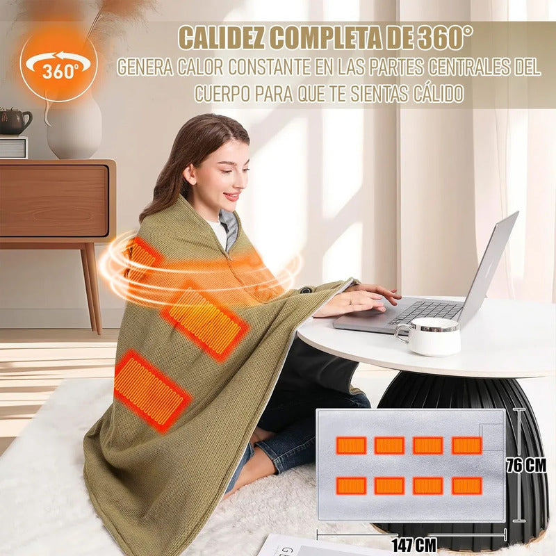 Manta Calentadora Portátil Inalámbrica Okshop Gris 3 Temperaturas 1.47m Gris Oscuro