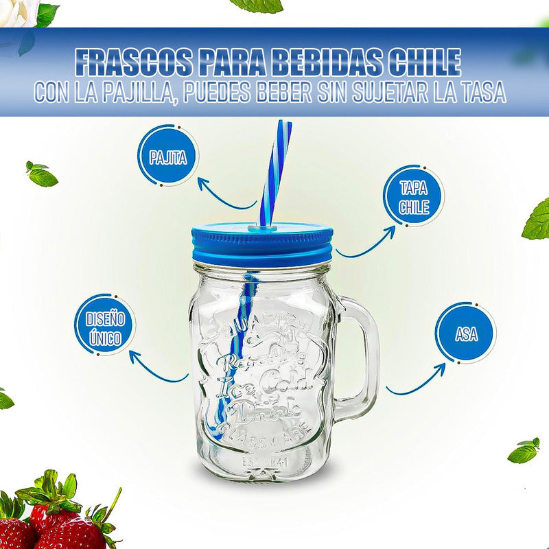 Vaso Para Terremoto Pack 4 Vasos Vidrio Fiestas Patria 500ml Chile