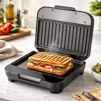 Sandwichera Eléctrica Asador Okshop Con Superficie Antiadherente De 750w Para 2 Sándwiches Negro