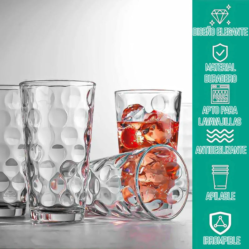 Set De 6 Vasos De Vidrio Okshop Para Jugo O Bebidas De 300 Ml
