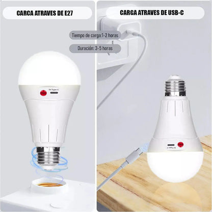 Pack X2 Ampolletas Led Recargables Okshop 10w Usb Tipo Bulbo E27 Camping Blanco Frío