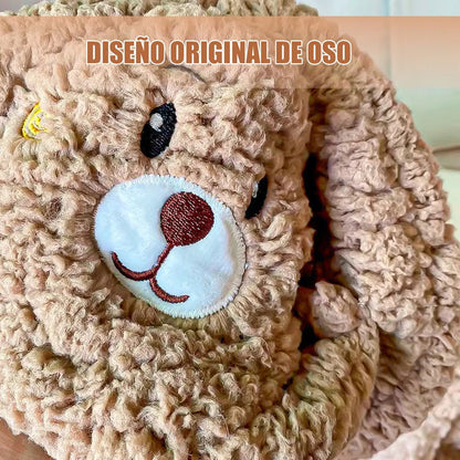 Gorro De Lana Invierno Negro Con Diseño De Oso Para Adultos, Ajustable Y Con Cuello Unica