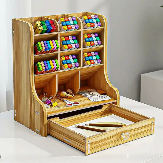 Organizador De Escritorio Okshop De Madera Con 1 Cajón Y 12 Compartimentos
