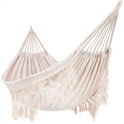 Hamaca Colgante Okshop Algodón Diseño Borlas 2.5m X 80cm Beige