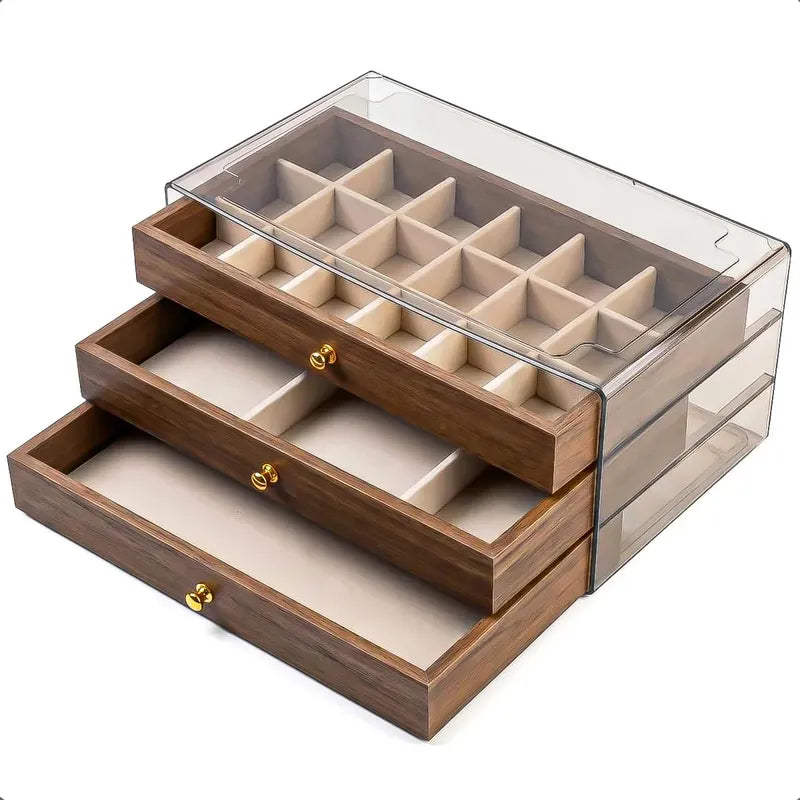 Joyero Organizador Exhibidores Joyas Organizador Aros Madera Marrón