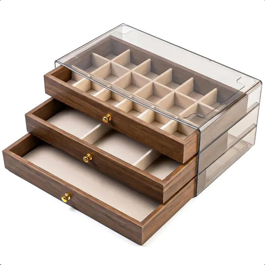 Joyero Organizador Exhibidores Joyas Organizador Aros Madera Marrón