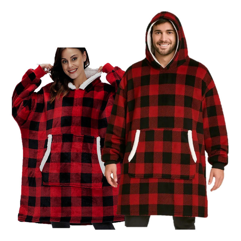 Poleron Frazada Pack X2 Poleron Hombre Polar Poleron Polar Manta Frazada Poleron Peludo Mujer Felpa Adulto Bata Abrigo Invierno Oversize Frazada Unica Rojo Lisa