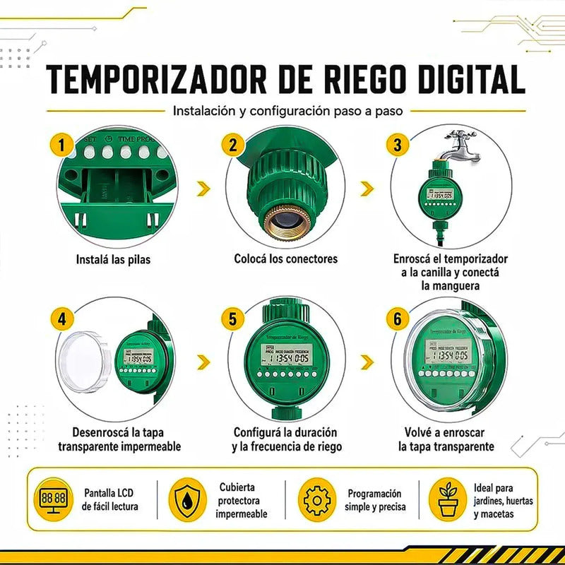 Programador De Riego Automático Okshop Para Jardín Con Pantalla Digital Verde