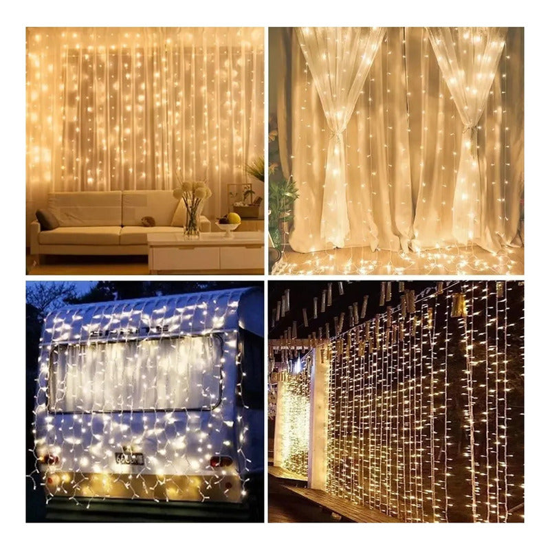 X2 Cortina Cascada Luces Hada Solar Luces Led Navidad 3x2