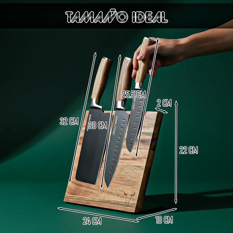 Organizador Cuchillos Magnetico Block Magnético Wayu Soporte Madera Acacia