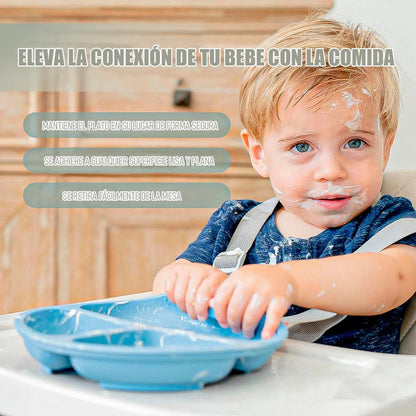 Plato De Silicona Para Bebé Con 3 Compartimentos Y Ventosa Antideslizante Turquesa Okshop