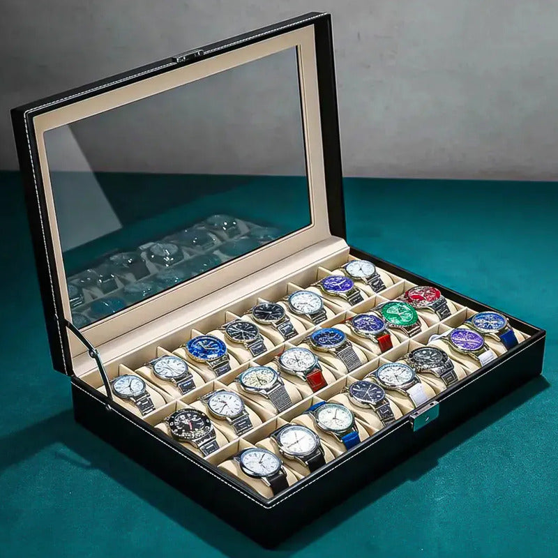 Porta Relojes Organizador De Reloj Caja De Reloj 24 Piezas Okshop Caja De Reloj Con 24 Ranuras Cajara Organizadora De... Negro