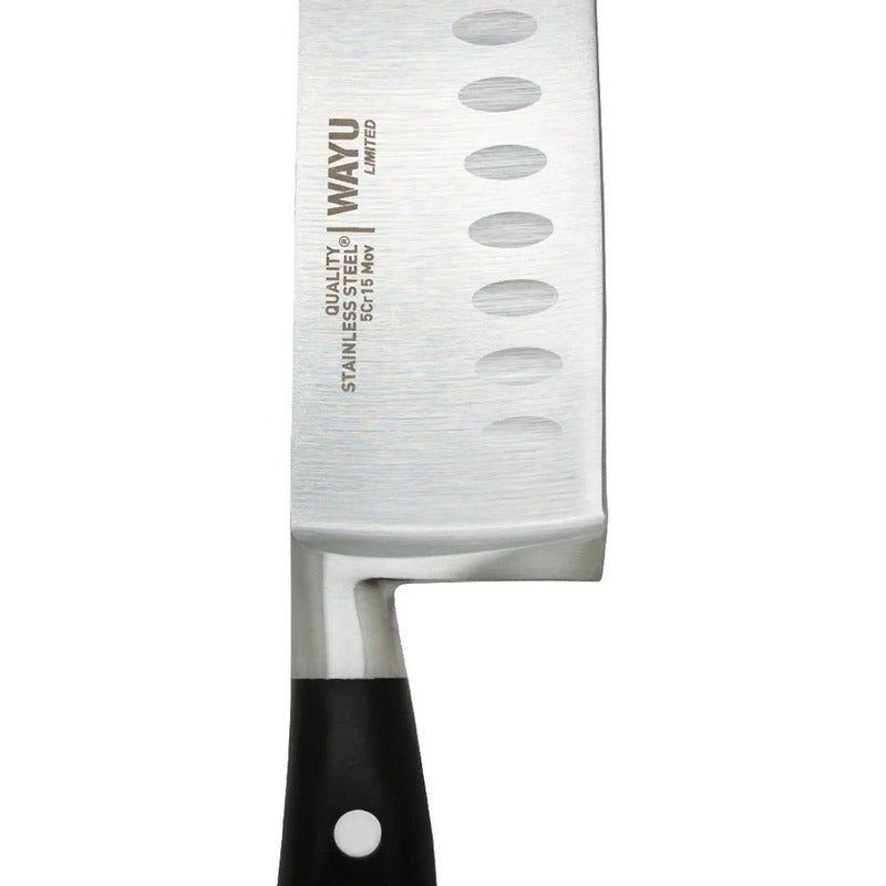Cuchillo Santoku Limited Wayu De Acero Inoxidable Y Mango Ergonómico Negro