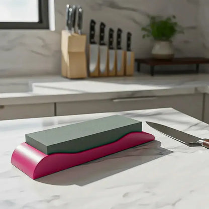 Piedra Para Afilar Cuchillos De Cocina Profesional Con Doble Grano Y Base Antideslizante Rosa